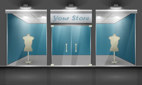 Dükkanı ile cam pencere ve kapılar, önden görünüm.