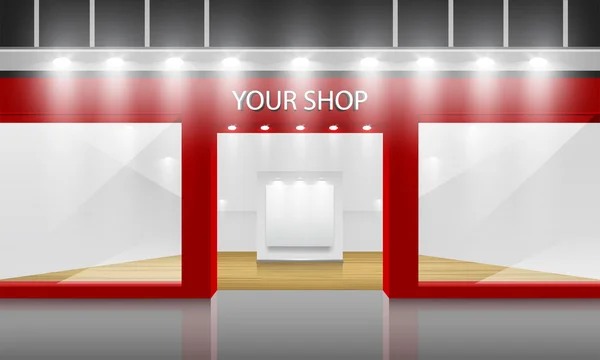 Dükkanı ile cam pencere ve kapılar, önden görünüm.