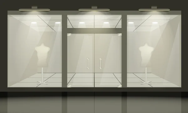 Dükkanı ile cam pencere ve kapılar, önden görünüm.