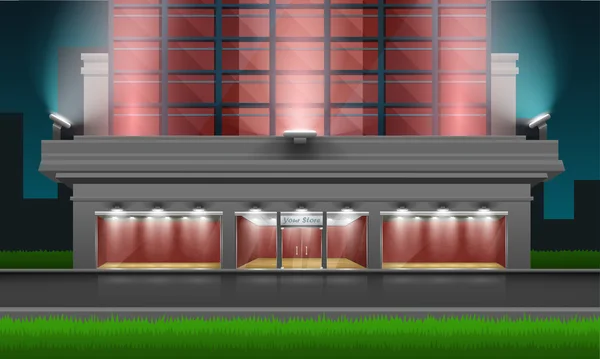 Dükkanı ile cam pencere ve kapılar, önden görünüm.