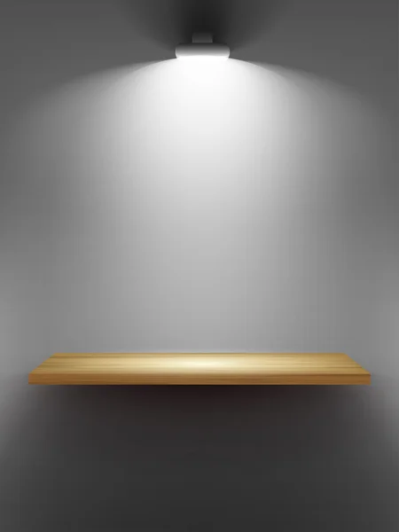 Oda, boş ahşap raf tarafından projektörler aydınlatılmış