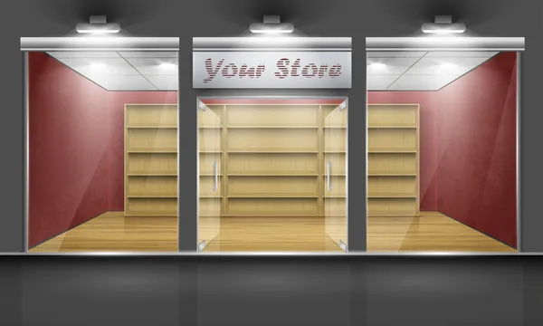 Dükkanı ile cam pencere ve kapıları, önden görünüm.