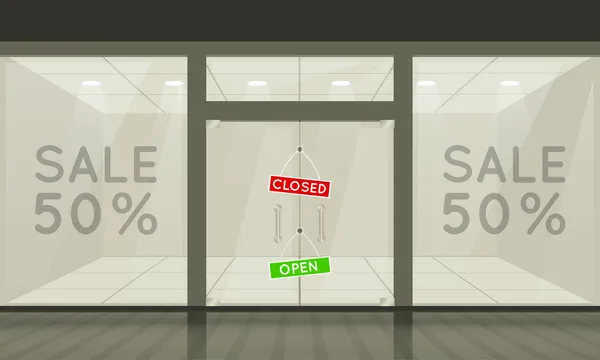 Dükkanı ile cam pencere ve kapılar, önden görünüm.