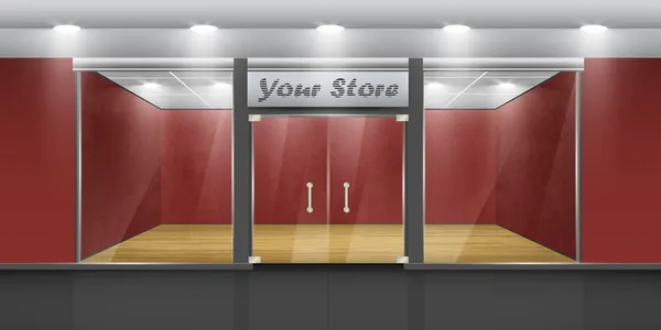 Dükkanı ile cam pencere ve kapılar, önden görünüm.