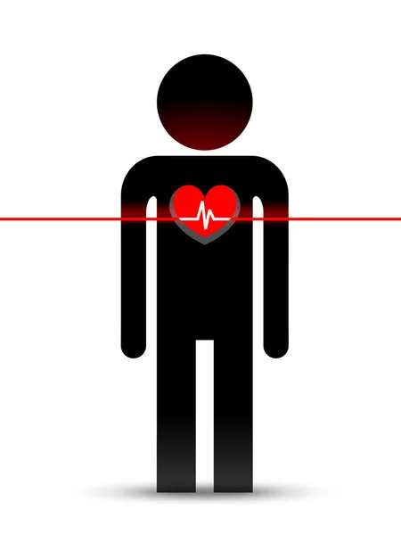Figura hombre con línea de pulso y corazón rojo — Archivo Imágenes Vectoriales