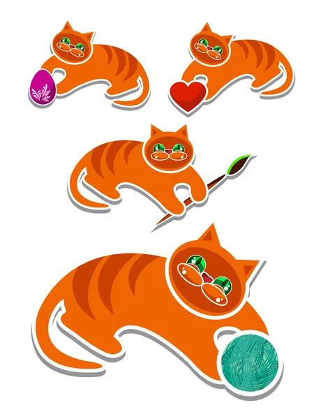 Ensemble complet de chatons rouges joyeux — Image vectorielle