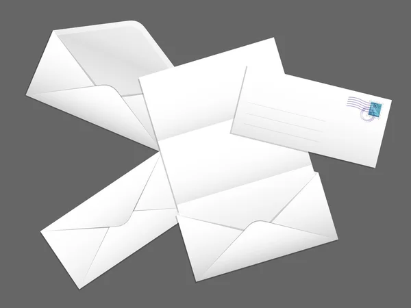 Conjunto de sobres de correo con una carta y un sello postal — Vector de stock