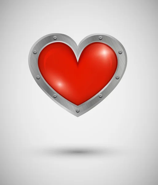 Glänsande rött hjärta bubbla i aluminium kantning — Stock vektor