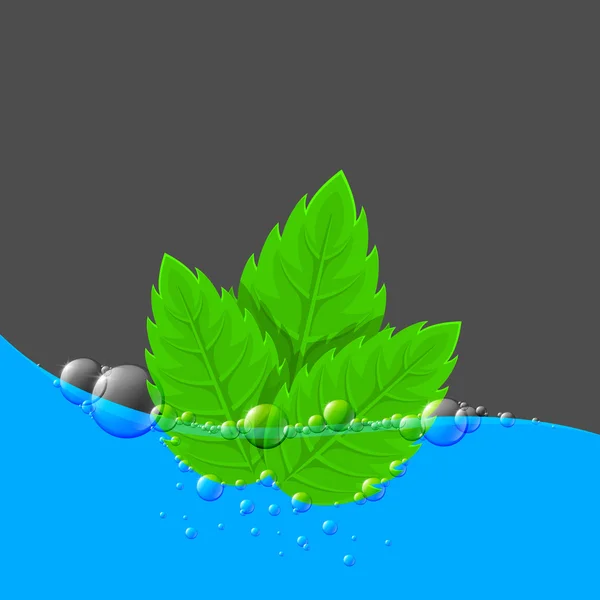 Fondo de agua con hojas verdes — Vector de stock