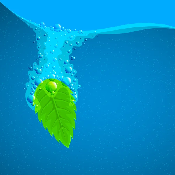 Foglia verde con bolle d'aria sott'acqua . — Vettoriale Stock
