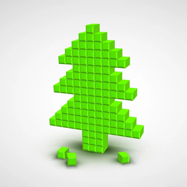 Green vector christmas tree in the style of pixel art. — Stock Vector