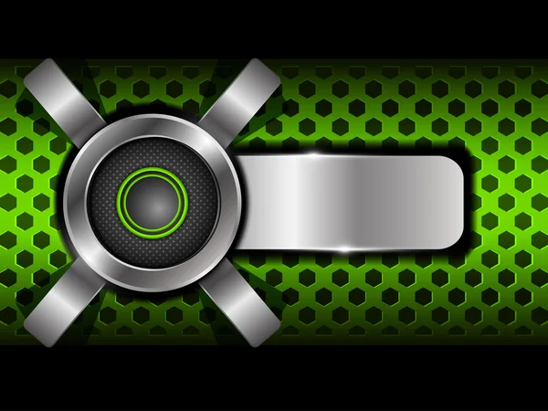 金属の円のスピーカーと緑の背景 — ストックベクタ