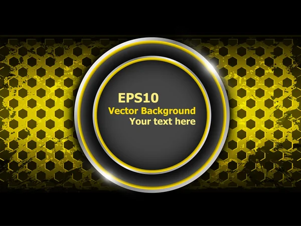Žluté pozadí abstraktní s kovovým kruhem prvky a šestiúhelník děrovaná deska vzor — Stockový vektor