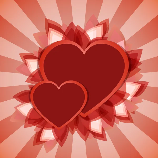 Blommig två rött hjärta med grunge blad — Stock vektor