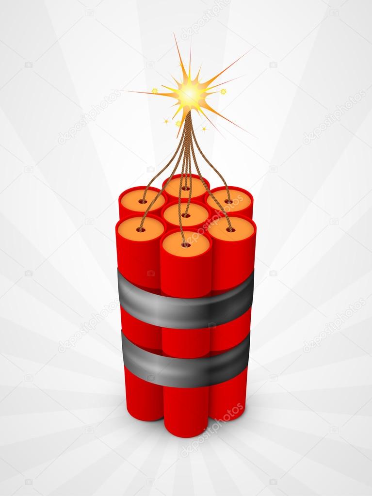 Dynamite with burning fuse. Part of vector object set