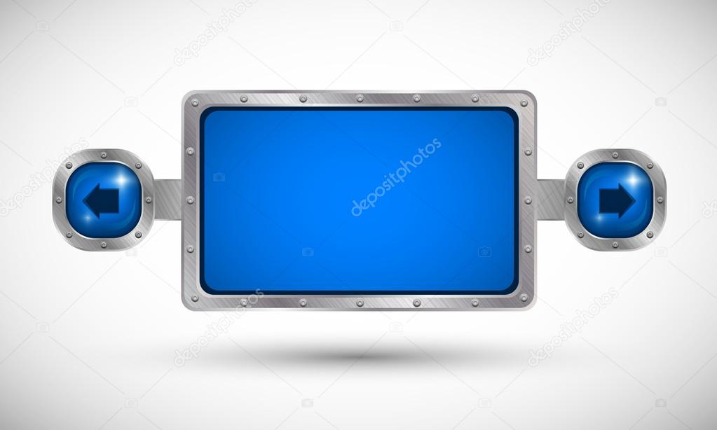 Blue screen in aluminum edging with arrow