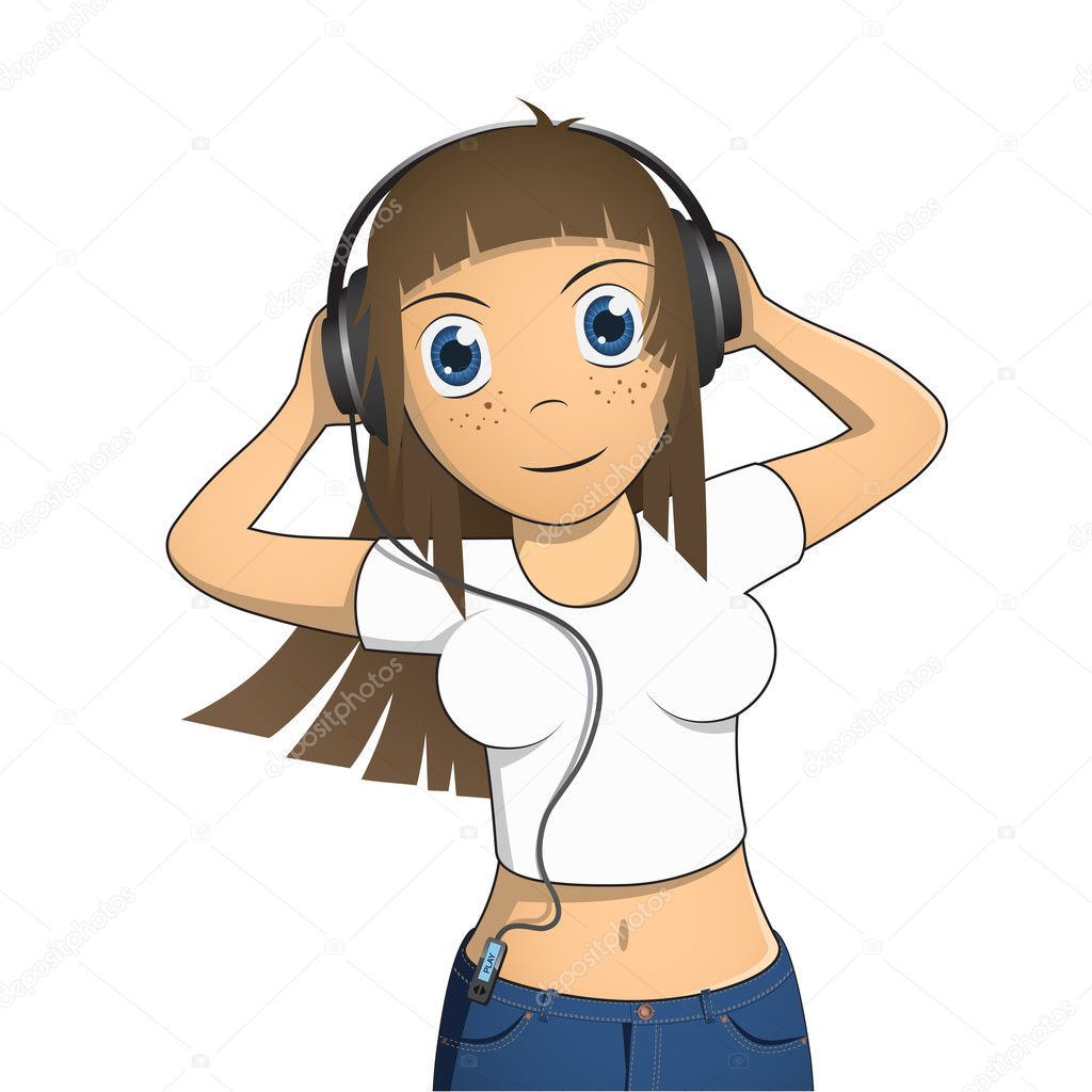 Chibi Anime music video, girl listening to music transparent background PNG  clipart | HiClipart