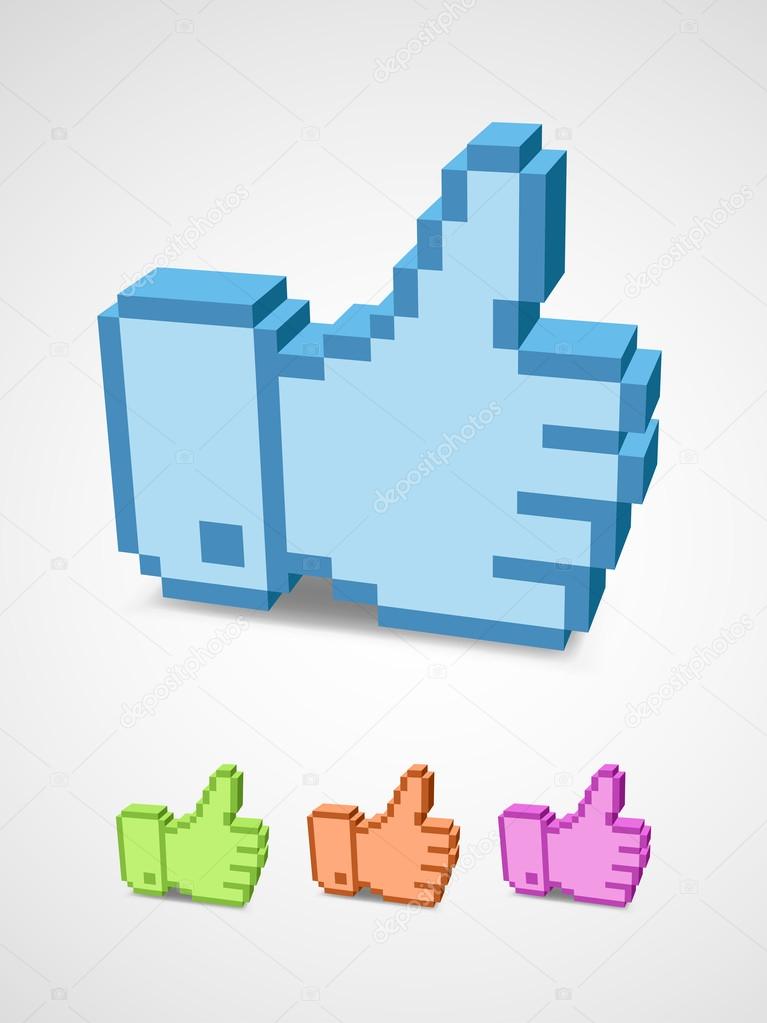 Thumb up icon in the style of pixel art.