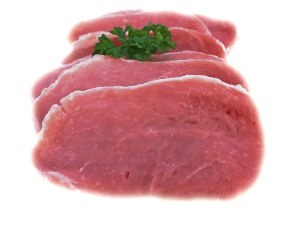Carne de cerdo magra cruda, cortada en rodajas —  Fotos de Stock