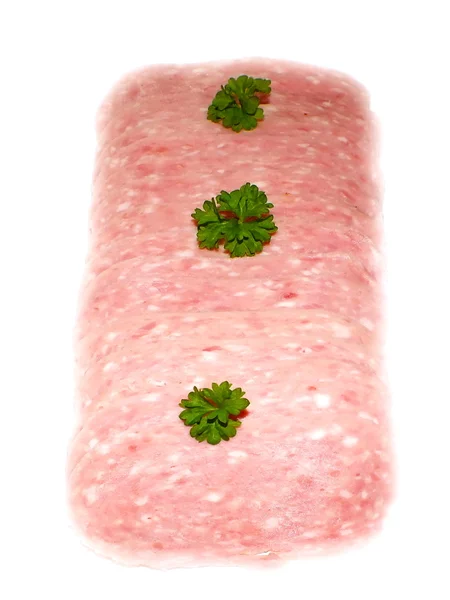 Smoked sausage slices with sausage filling — Stock Photo, Image