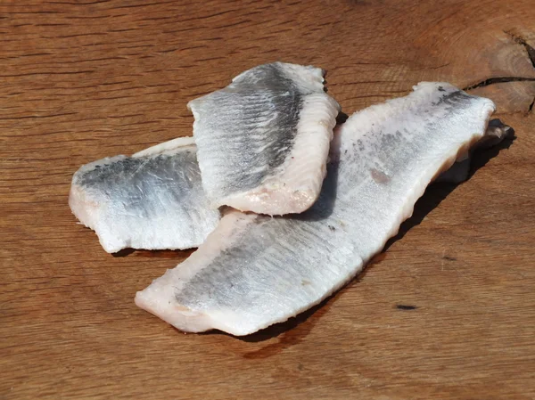 Matjes, Hering, auf einem Brett aus Eiche — Stockfoto