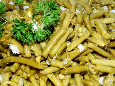 yeşil, doğranmış taze fasulye, izole pişmiş