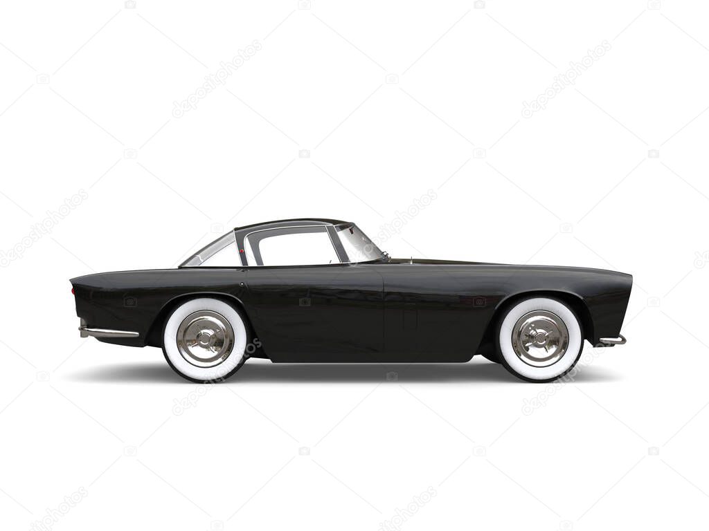 Black vintage sports car with white wall tires - side view