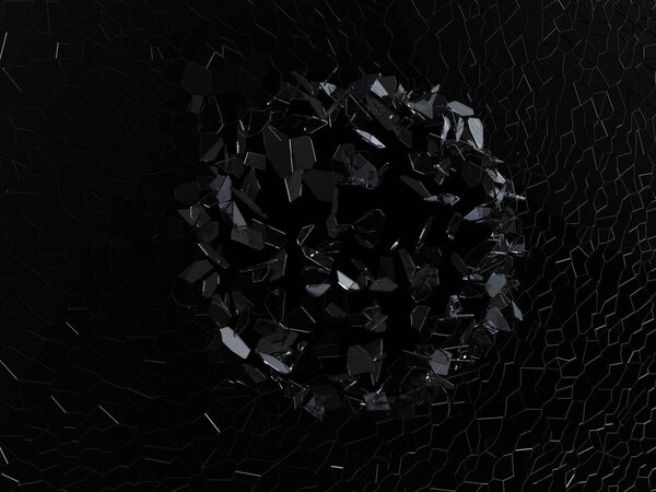 Glass window panel exploding into thousand little pieces