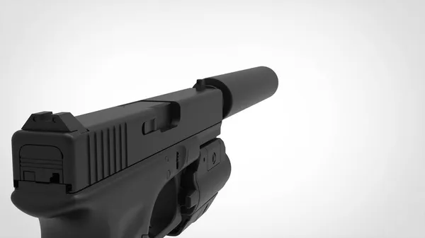 Pistol Hitam Dengan Peredam Tampilan Fps Tembakan Close — Stok Foto