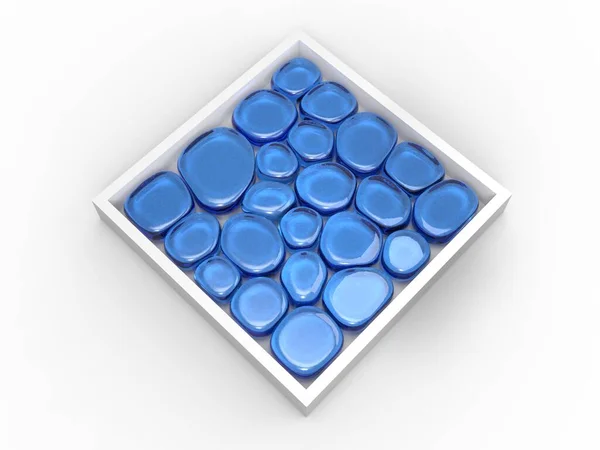 Átlátszó Kék Üvegformák Dobozban — Stock Fotó