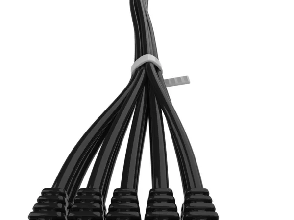 Black Cables Neatly Tied Together Closeup Shot — Stockfoto
