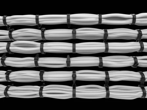 Whole Bunch White Cables Tied Together Black Zipties — Foto Stock