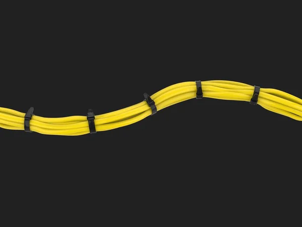 Yellow Cables Tied Together Black Zipties — Foto Stock