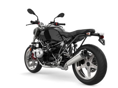 Siyah deri koltuklu havalı siyah motosiklet - kuyruk manzaralı