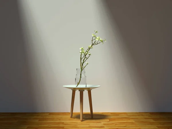 Flor Planta Vaso Vidro Uma Mesa Madeira Simples Iluminada Por — Fotografia de Stock