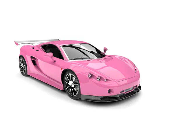 Hot Pink Modern Super Sports Car - Low Angle Shot Stock Photo