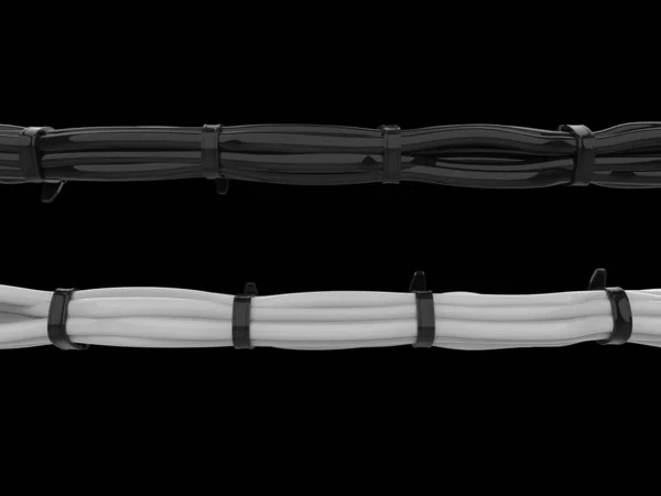 Bir Grup Siyah Beyaz Kablo Birbirine Sıkıca Bağlanmış Fermuarlarla — Stok fotoğraf