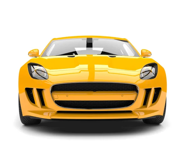 Modern Warm Yellow Luxury Sports Car Front View Close Seup — стоковое фото