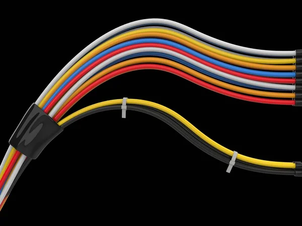 Kolorowe Kable Podłączone Połączone Czarnymi Plastikowymi Foliami Białymi Zamkami Błyskawicznymi — Zdjęcie stockowe