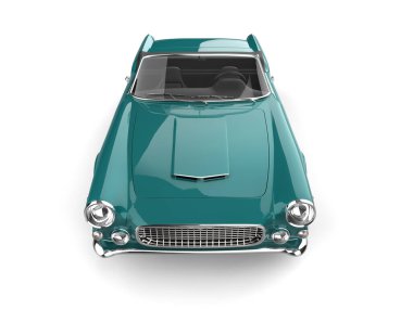 Vintage teal cabriolet üstü açık araba - tepeden aşağı kaput görüntüsü