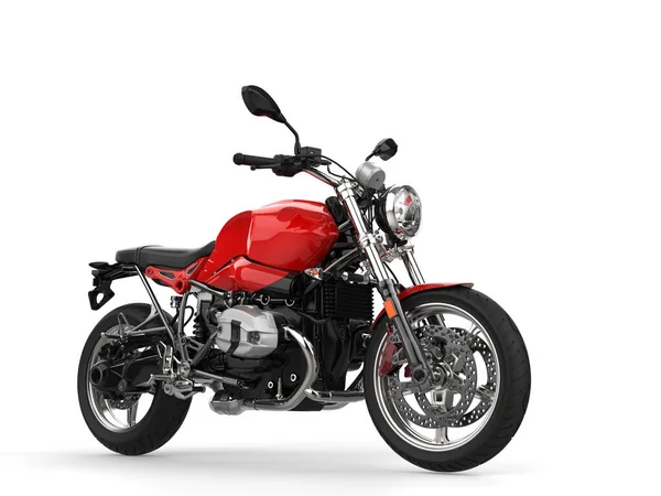 Moto Moderno Vermelho Escarlate Brilhante Tiro Beleza Ângulo Baixo — Fotografia de Stock