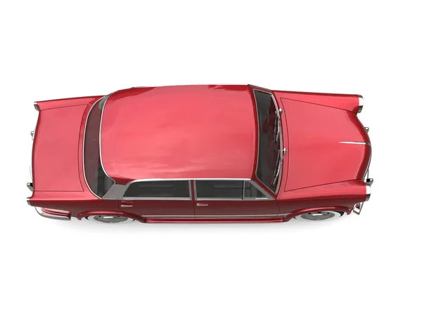 Metalik Kiraz Kırmızısı Eski Model Araba Tepeden Aşağı Görünüm — Stok fotoğraf