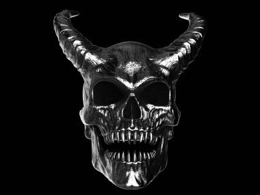 Parlayan metal boynuzlu şeytan kafatası