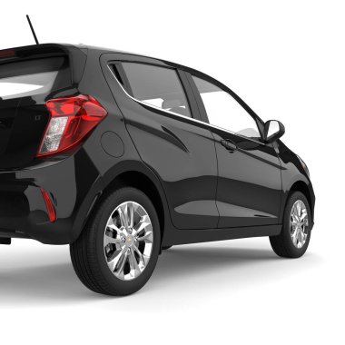 Siyah Chevrolet Spark 2019-2021 model - arka tekerlek - kesim - 3D Görüntü - beyaz arka planda izole