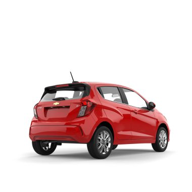 Kırmızı Chevrolet Spark 2019-2021 model - arka taraf görünümü - 3D Görüntü - beyaz arkaplanda izole