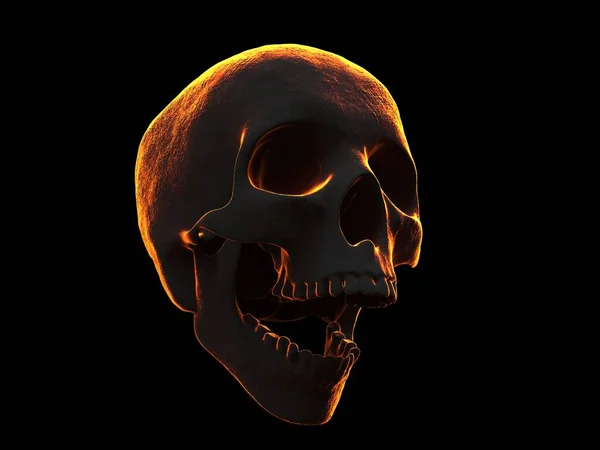 Calavera Oscura Sonriente Con Una Llameante Iluminación Borde Naranja — Foto de Stock