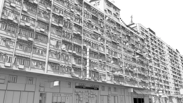 Κτίρια Οικοδομικών Τετραγώνων Γραμμή Τέχνης Και Σκίαση — Φωτογραφία Αρχείου