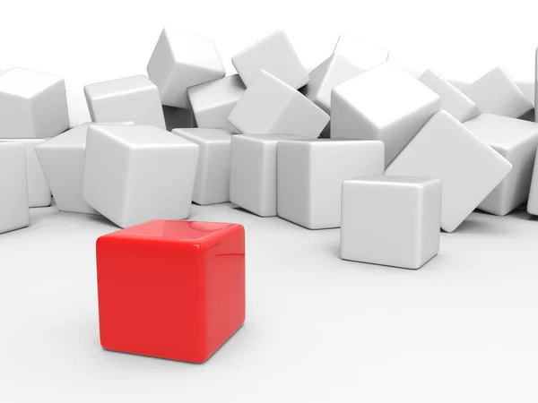 Red Cube Stands Out Pile White Cubes — Stock Photo, Image