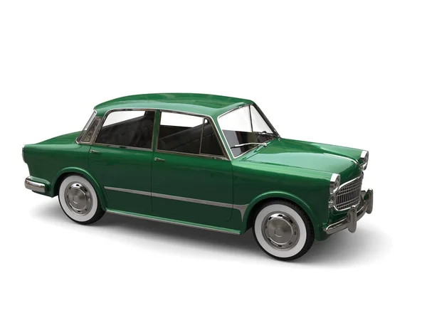 Błyszczący Zielony Vintage Stary Kompaktowy Samochód Niewielki Widok Góry Dół — Zdjęcie stockowe