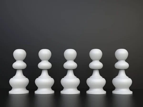 White Chess Pawns Line Front Black Background — Stock Photo, Image